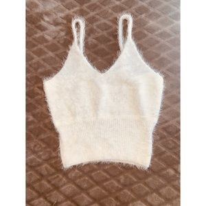 Fluffy Cream Cropped Tank Top